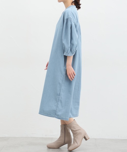 Honeys（ハニーズ）の「７分袖デニムマオカラーシャツワンピース（シャツワンピース・レディース・ライトブルー/ライトインディゴブルー・S/M/L/LL/3L）」の12枚目の写真