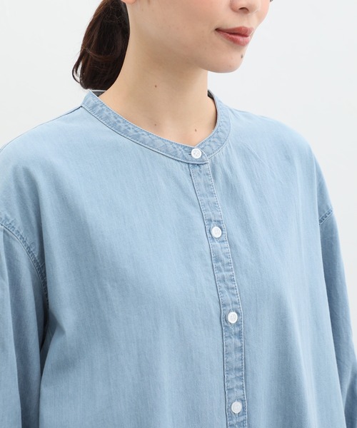 Honeys（ハニーズ）の「７分袖デニムマオカラーシャツワンピース（シャツワンピース・レディース・ライトブルー/ライトインディゴブルー・S/M/L/LL/3L）」の14枚目の写真