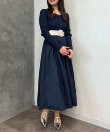 コルセットディティールニットドッキングワンピース