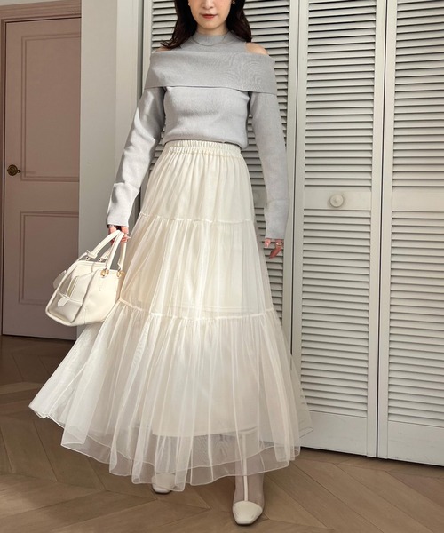 one after another NICE CLAUP（ワンアフターアナザーナイスクラップ）の「肩あきオフショルニット（ニット/セーター・レディース・オフホワイト/グレー/ベージュ/ホワイト×ブラック・FREE）」の22枚目の写真