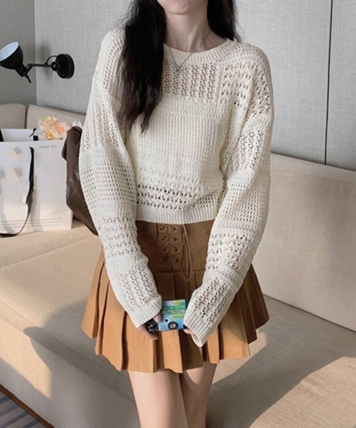 Miniministore(ミニミニストア)の「透かし編みニットトップス レディース長袖(ニット/セーター・レディース・アイボリー・FREE)」の4枚目の写真