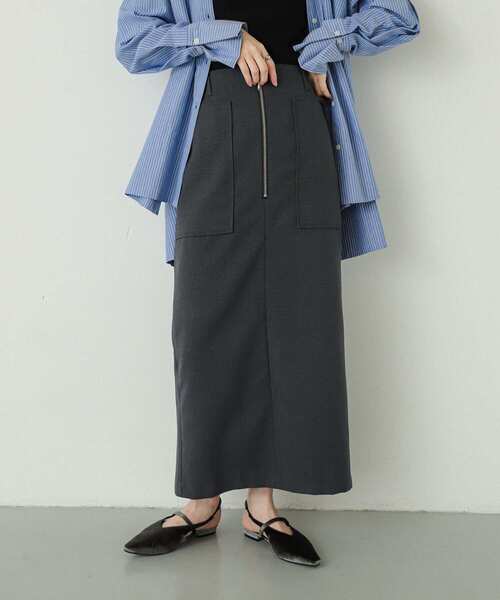 SENSE OF PLACE by URBAN RESEARCH(センスオブプレイスバイアーバンリサーチ)の「アウトポケットジップスカート(スカート・レディース・カーキ/アイボリー/ブラック/チャコールグレー・SMALL/MEDIUM)」の4枚目の写真