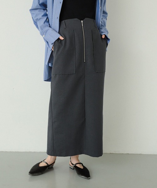 SENSE OF PLACE by URBAN RESEARCH(センスオブプレイスバイアーバンリサーチ)の「アウトポケットジップスカート(スカート・レディース・カーキ/アイボリー/ブラック/チャコールグレー・SMALL/MEDIUM)」の5枚目の写真