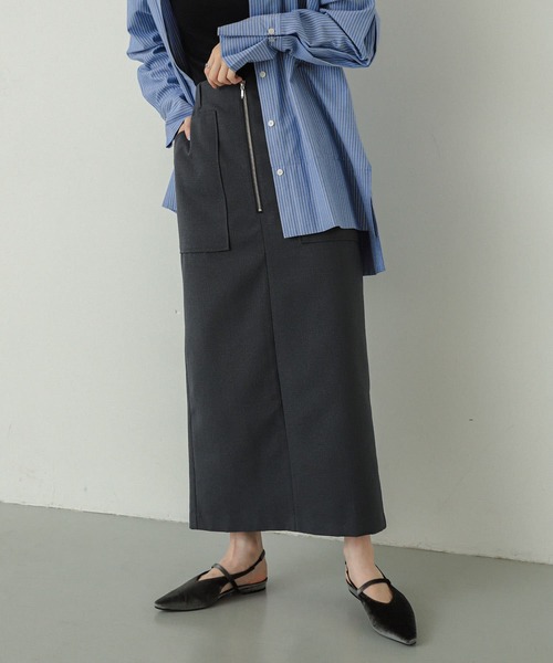 SENSE OF PLACE by URBAN RESEARCH(センスオブプレイスバイアーバンリサーチ)の「アウトポケットジップスカート(スカート・レディース・カーキ/アイボリー/ブラック/チャコールグレー・SMALL/MEDIUM)」の6枚目の写真