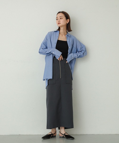 SENSE OF PLACE by URBAN RESEARCH(センスオブプレイスバイアーバンリサーチ)の「アウトポケットジップスカート(スカート・レディース・カーキ/アイボリー/ブラック/チャコールグレー・SMALL/MEDIUM)」の8枚目の写真