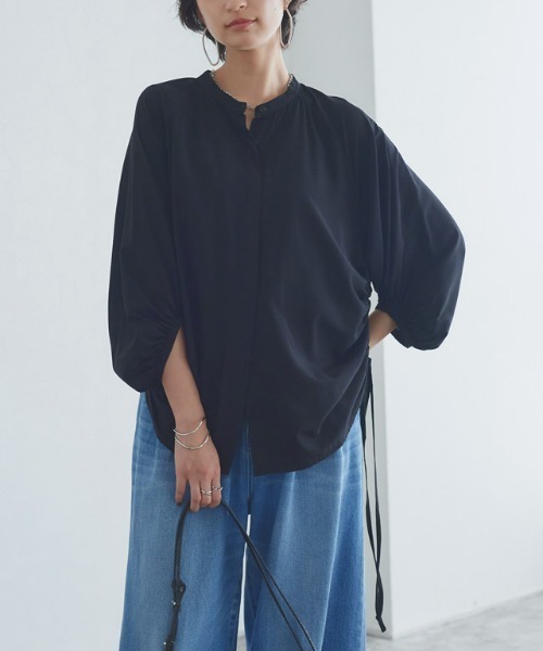 RASW（ラス）の「[RASW]シャーリングボリュームスリーブブラウス（シャツ/ブラウス・レディース・ブラック/オフホワイト・L/M）」の2枚目の写真