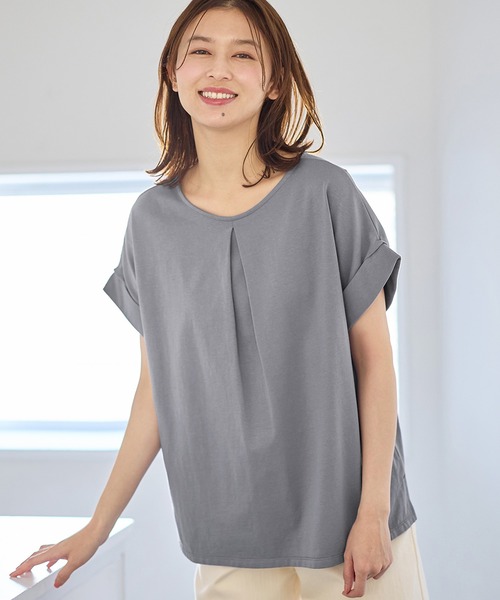Viola e Viola(ヴィオラエヴィオラ)の「さらひやりコットン 前後2WAYトップス(Tシャツ/カットソー・レディース・ホワイト/ブラック/グレイッシュブルー/ミント/モカ・M/L/LL/3L/4L/5L)」の5枚目の写真