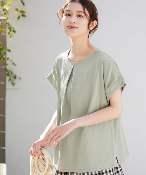 Viola e Viola(ヴィオラエヴィオラ)の「さらひやりコットン 前後2WAYトップス(Tシャツ/カットソー・レディース・ホワイト/ブラック/グレイッシュブルー/ミント/モカ・M/L/LL/3L/4L/5L)」の4枚目の写真