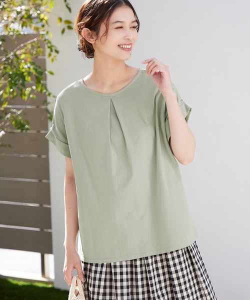 Viola e Viola(ヴィオラエヴィオラ)の「さらひやりコットン 前後2WAYトップス(Tシャツ/カットソー・レディース・ホワイト/ブラック/グレイッシュブルー/ミント/モカ・M/L/LL/3L/4L/5L)」の11枚目の写真