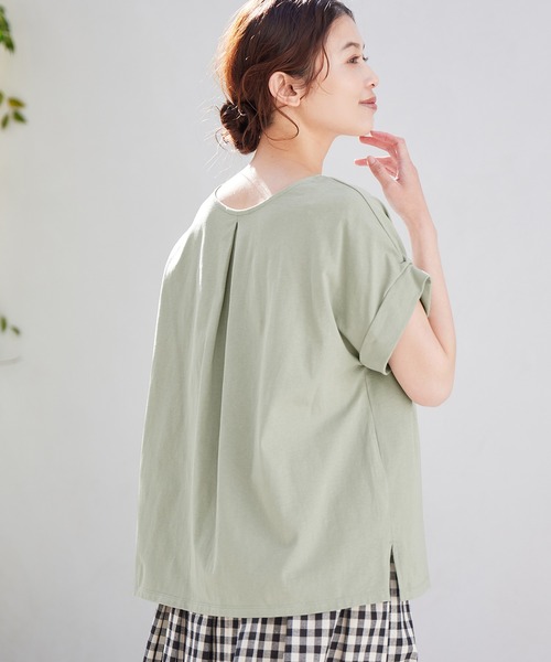 Viola e Viola(ヴィオラエヴィオラ)の「さらひやりコットン 前後2WAYトップス(Tシャツ/カットソー・レディース・ホワイト/ブラック/グレイッシュブルー/ミント/モカ・M/L/LL/3L/4L/5L)」の12枚目の写真