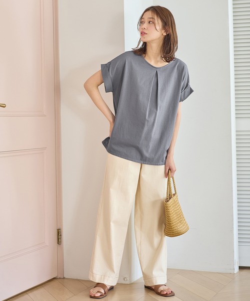 Viola e Viola(ヴィオラエヴィオラ)の「さらひやりコットン 前後2WAYトップス(Tシャツ/カットソー・レディース・ホワイト/ブラック/グレイッシュブルー/ミント/モカ・M/L/LL/3L/4L/5L)」の18枚目の写真