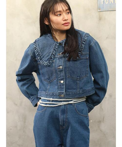 Green　Parks（グリーンパークス）の「・Double　Flags　フリルカラーGジャン（その他アウター・レディース・インディゴブルー・FREE）」の2枚目の写真