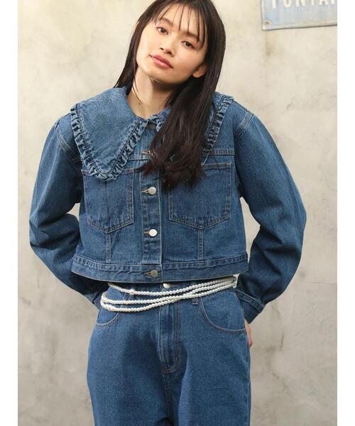 Green　Parks（グリーンパークス）の「・Double　Flags　フリルカラーGジャン（その他アウター・レディース・インディゴブルー・FREE）」の12枚目の写真