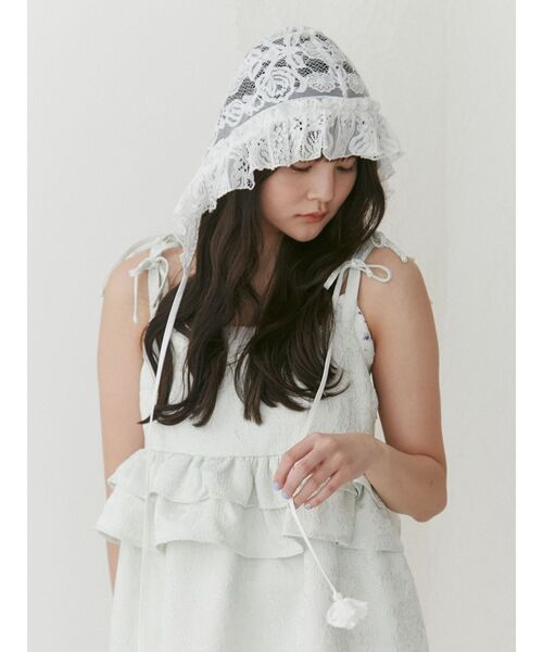 merry jenny（メリージェニー）の「flowerレースボンネット（ニットキャップ/ビーニー・レディース・オフホワイト/ブラック/ピンク・FREE）」の7枚目の写真