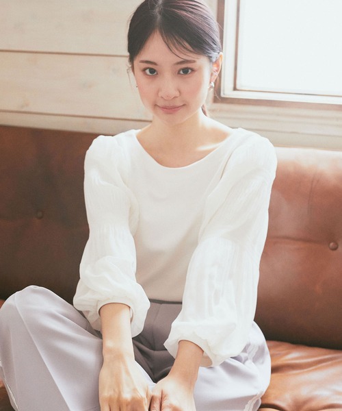 earth music&ecology（アースミュージックアンドエコロジー）の「マジョリカプリーツプルオーバー（Tシャツ/カットソー・レディース・ミント/オフホワイト/ピンクベージュ/サックスブルー/ブラック・FREE）」の8枚目の写真