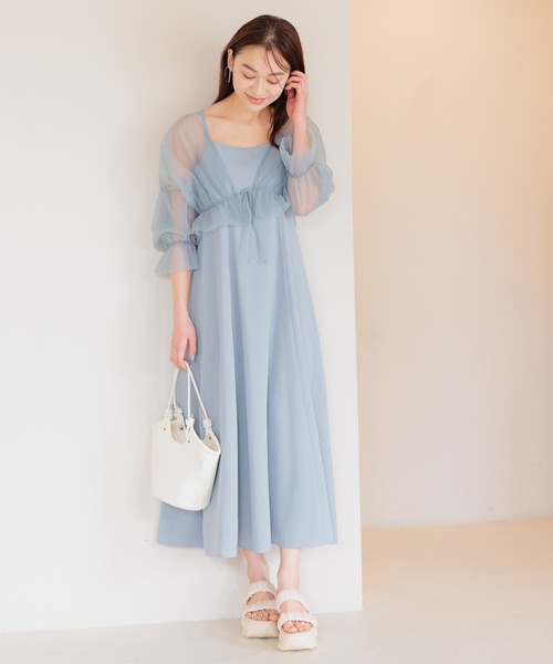 mysty woman（ミスティウーマン）の「チュールボレロSETキャミワンピース　113262（ワンピース・レディース・アイボリー/ブラック/ブルー系その他・FREE）」の4枚目の写真