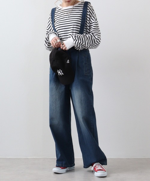 セール】atONE 取り外し可能サスペンダーデニムワイドパンツ