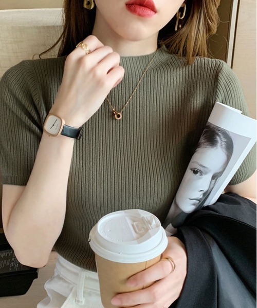 kirakiraShop(キラキラショップ)の「プチハイネックサマーリブニット(ニット/セーター・レディース・ダークベージュ/カーキ/ブラック/ブルー/アイボリー・FREE)」の4枚目の写真