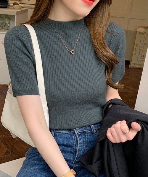 kirakiraShop(キラキラショップ)の「プチハイネックサマーリブニット(ニット/セーター・レディース・ダークベージュ/カーキ/ブラック/ブルー/アイボリー・FREE)」の5枚目の写真