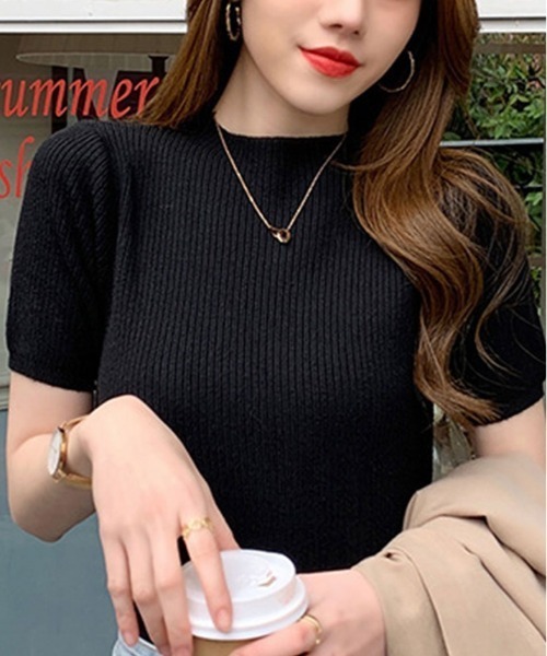 kirakiraShop(キラキラショップ)の「プチハイネックサマーリブニット(ニット/セーター・レディース・ダークベージュ/カーキ/ブラック/ブルー/アイボリー・FREE)」の2枚目の写真