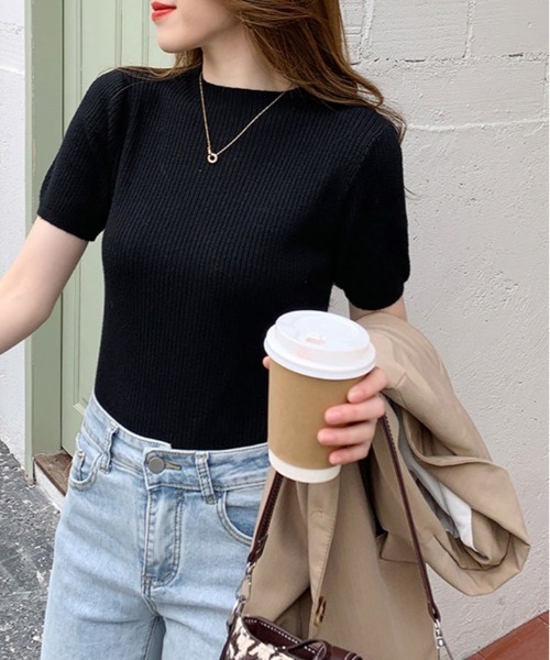 kirakiraShop(キラキラショップ)の「プチハイネックサマーリブニット(ニット/セーター・レディース・ダークベージュ/カーキ/ブラック/ブルー/アイボリー・FREE)」の8枚目の写真