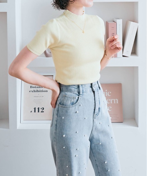 d.i.a ハイネック ジップアップ ニット キラキラ ラメ ギャル y2k ANGIE ニット セーター ランダムリブ ハイネック （ラメ入り