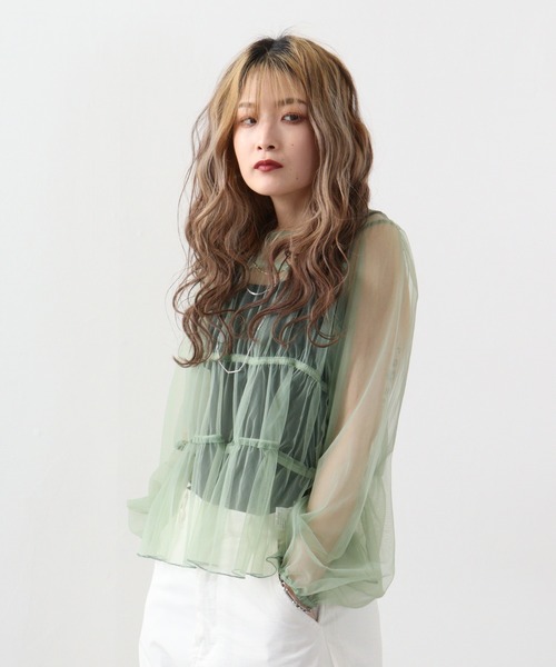 A.N.L(エーエヌエル レーベル)の「A.N.L ナイロントップス(シャツ/ブラウス・レディース・ライトグリーン/ブラック/カーキ・38)」の3枚目の写真