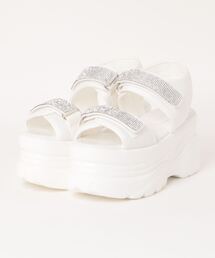 Mafmof | Mafmof(マフモフ)9cm厚底フラットソールラインストーンビジュースポーツサンダル(サンダル)