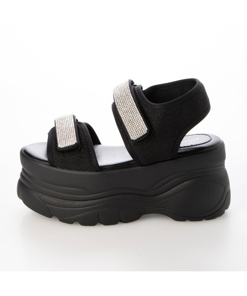 Mafmof（マフモフ）の「Mafmof(マフモフ)9cm厚底フラットソールラインストーンビジュースポーツサンダル（サンダル・レディース・ホワイト/ブラック・S/M/L/LL）」の13枚目の写真