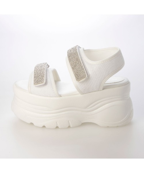 Mafmof（マフモフ）の「Mafmof(マフモフ)9cm厚底フラットソールラインストーンビジュースポーツサンダル（サンダル・レディース・ホワイト/ブラック・S/M/L/LL）」の14枚目の写真