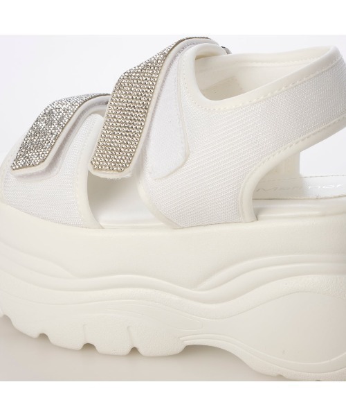 Mafmof（マフモフ）の「Mafmof(マフモフ)9cm厚底フラットソールラインストーンビジュースポーツサンダル（サンダル・レディース・ホワイト/ブラック・S/M/L/LL）」の22枚目の写真