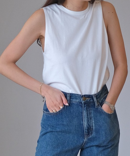 AKTE（アクテ）の「ボックスタンクトップ（Tシャツ/カットソー・レディース・ネイビー/ホワイト/ピンク/ブラック・FREE）」の2枚目の写真