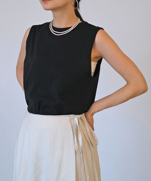 AKTE（アクテ）の「ボックスタンクトップ（Tシャツ/カットソー・レディース・ネイビー/ホワイト/ピンク/ブラック・FREE）」の3枚目の写真