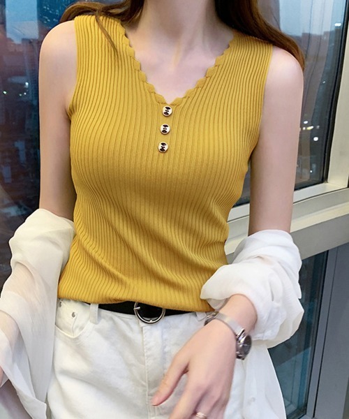 Miniministore(ミニミニストア)の「タンクトップ Vネック ノースリーブ(タンクトップ・レディース・ブラック/ベージュ/ブルー/ホワイト/イエロー/コーラル/ミント・FREE)」の6枚目の写真