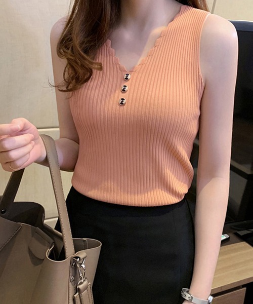 Miniministore(ミニミニストア)の「タンクトップ Vネック ノースリーブ(タンクトップ・レディース・ブラック/ベージュ/ブルー/ホワイト/イエロー/コーラル/ミント・FREE)」の13枚目の写真