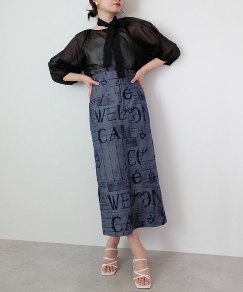 DOLLUPOOPS（ドールアップウップス）の「デニムプリントIラインスカート（デニムスカート・レディース・ネイビー・38）」の2枚目の写真