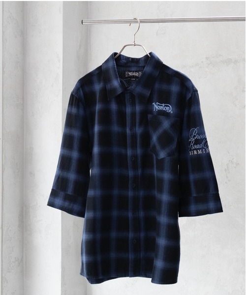 Norton(ノートン)の「Nortonオンブレチェック6分袖シャツ(シャツ/ブラウス・メンズ・レッド/ホワイト/ブルー・L/XXL/XL/M)」の3枚目の写真