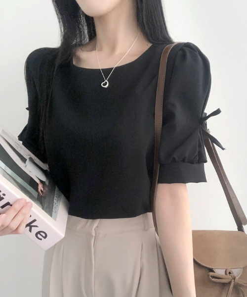 VIVID LADY(ビビッドレディー)の「リボン付き袖ブラウス バレコア 長袖 半袖 レディース クルーネック リボン ブラウス(シャツ/ブラウス・レディース・ブラック/スカイブルー/ピンク/アイボリー/ブラック系その他/クリーム/ベージュ/ピンク系その他/グレー/ブルー系その他・FREE/フリー/SMALL)」の11枚目の写真