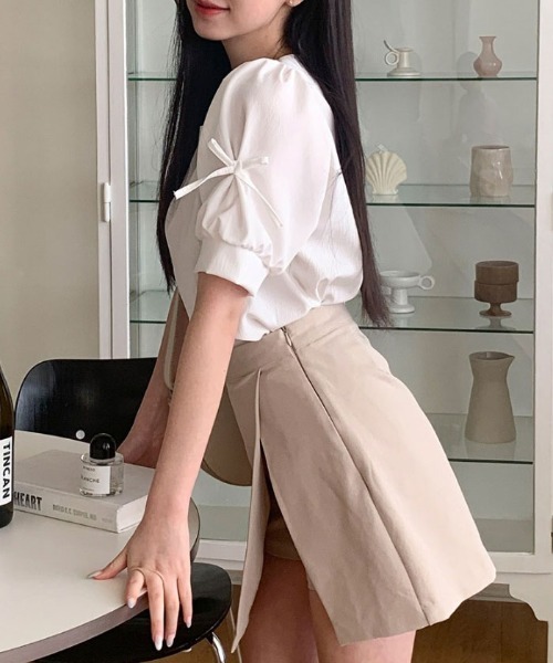 VIVID LADY(ビビッドレディー)の「リボン付き袖ブラウス バレコア 長袖 半袖 レディース クルーネック リボン ブラウス(シャツ/ブラウス・レディース・ブラック/スカイブルー/ピンク/アイボリー/ブラック系その他/クリーム/ベージュ/ピンク系その他/グレー/ブルー系その他・FREE/フリー/SMALL)」の17枚目の写真