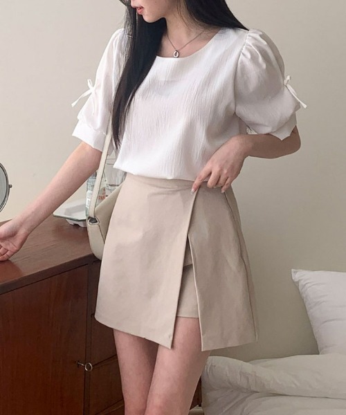 VIVID LADY(ビビッドレディー)の「リボン付き袖ブラウス バレコア 長袖 半袖 レディース クルーネック リボン ブラウス(シャツ/ブラウス・レディース・ブラック/スカイブルー/ピンク/アイボリー/ブラック系その他/クリーム/ベージュ/ピンク系その他/グレー/ブルー系その他・FREE/フリー/SMALL)」の18枚目の写真