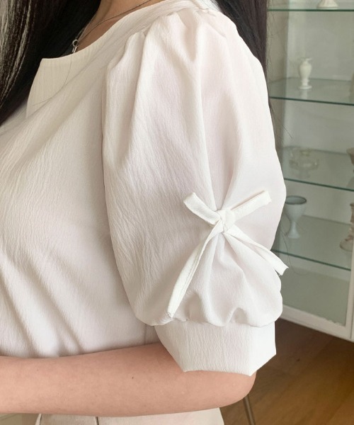 VIVID LADY(ビビッドレディー)の「リボン付き袖ブラウス バレコア 長袖 半袖 レディース クルーネック リボン ブラウス(シャツ/ブラウス・レディース・ブラック/スカイブルー/ピンク/アイボリー/ブラック系その他/クリーム/ベージュ/ピンク系その他/グレー/ブルー系その他・FREE/フリー/SMALL)」の21枚目の写真