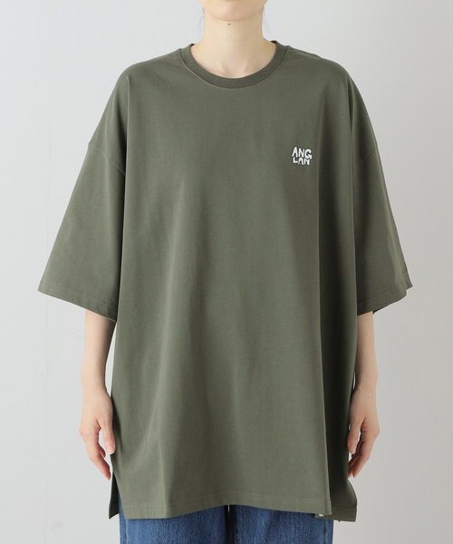 ANGLAN(アングラン)の「ANGLAN Stack Logo Half Tee ANGCON- 12(Tシャツ/カットソー・レディース・カーキ・FREE)」の1枚目の写真