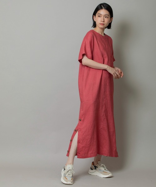 Munich（ミューニック）の「ウォッシュド40sリネンキャンバスサイドボタンワンピース（ワンピース・レディース・ライトベージュ/グリーン/ピンク/ダークブラウン・FREE）」の11枚目の写真