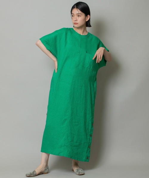 Munich（ミューニック）の「ウォッシュド40sリネンキャンバスサイドボタンワンピース（ワンピース・レディース・ライトベージュ/グリーン/ピンク/ダークブラウン・FREE）」の15枚目の写真