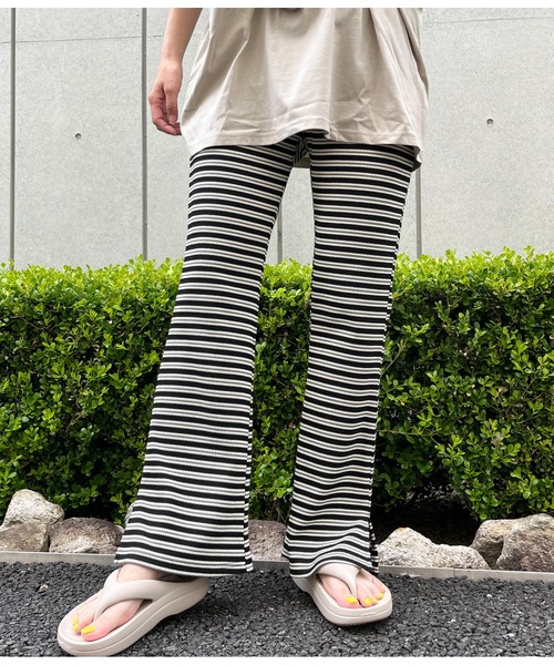 anap mimpi（アナップミンピ）の「ワッフルボーダー ソフトフレア リラックスパンツ（スラックス・レディース・ブルーグリーン/ブラック・FREE）」の11枚目の写真