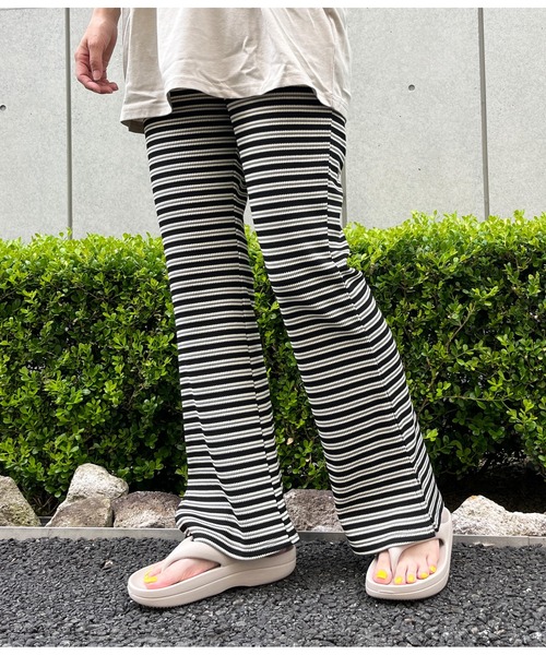 anap mimpi（アナップミンピ）の「ワッフルボーダー ソフトフレア リラックスパンツ（スラックス・レディース・ブルーグリーン/ブラック・FREE）」の10枚目の写真