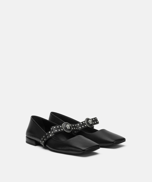 【Versace】Gianniリボン スタッズ レザー バレエ フラット ジャンニ リボン バレエシューズ レッド | VERSACE JP