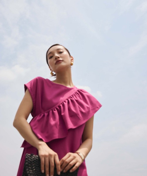 Edit Sheen（エディットシーン）の「麻調フリル付ワンピース（ワンピース・レディース・ライトベージュ/ピンク系その他3/ブラック・M）」の6枚目の写真