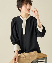 NOLLEY’S | ストレッチジョーゼット配色ボウタイ風ブラウス(シャツ/ブラウス)