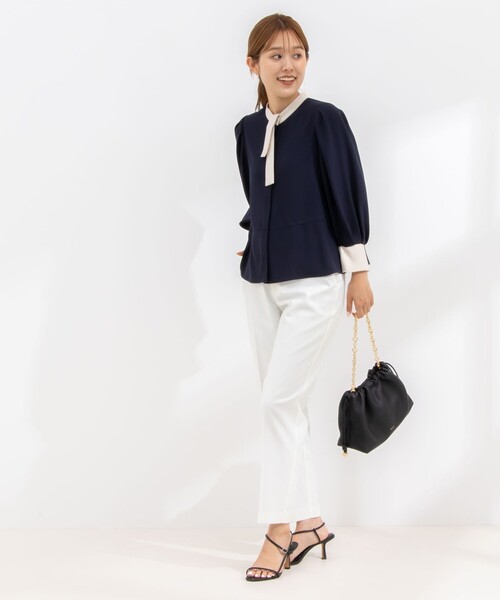 NOLLEY’S(ノーリーズ)の「ストレッチジョーゼット配色ボウタイ風ブラウス(シャツ/ブラウス・レディース・ネイビー/ブラック/ベージュ・38)」の20枚目の写真